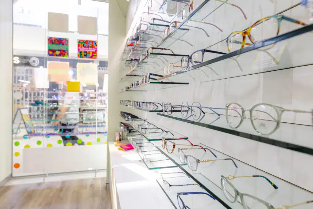 Spectacles in on a shelf in a store